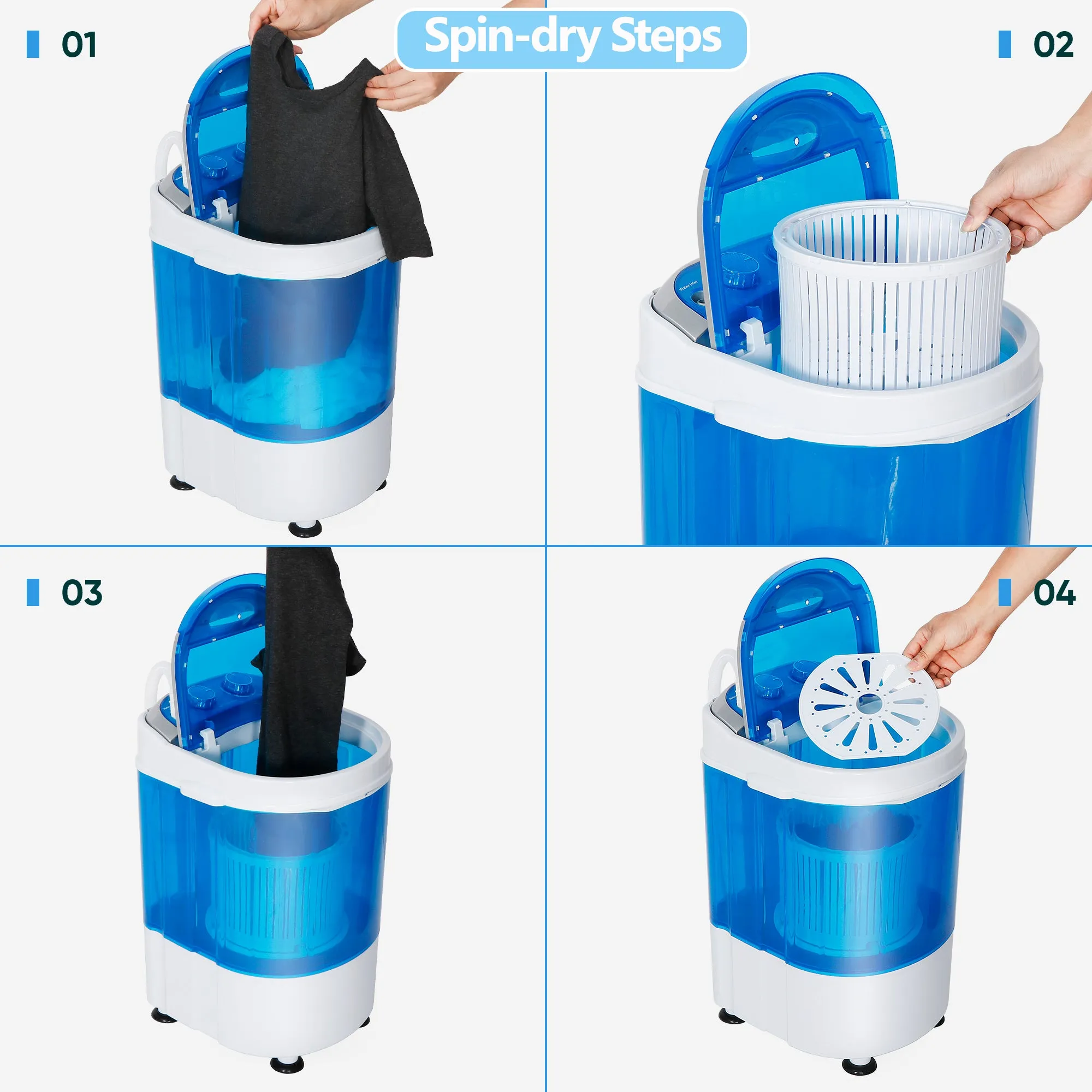 ZENY™ Mini Washer 5.7 lbs Capacity Portable Single Tub Compact Washing Machine with Spin Cycle Basket and Drain Hose,RVs 110V